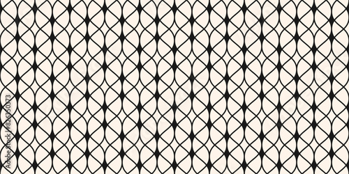 Vector mesh seamless pattern. Abstract graphic monochrome background with thin wavy lines, delicate lattice, texture of lace, weaving, net. Black and white repeated design for decor, textile, print