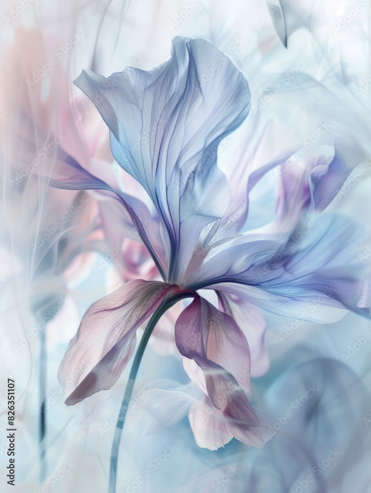 still life photography, a flower in movement with low shutter speed, blurred lines, grainy, pastel blue white and lavender colours, motion blur still life photography, a flower in movement with low shutter speed, blurred lines, grainy, pastel blue white and lavender colours, motion blur