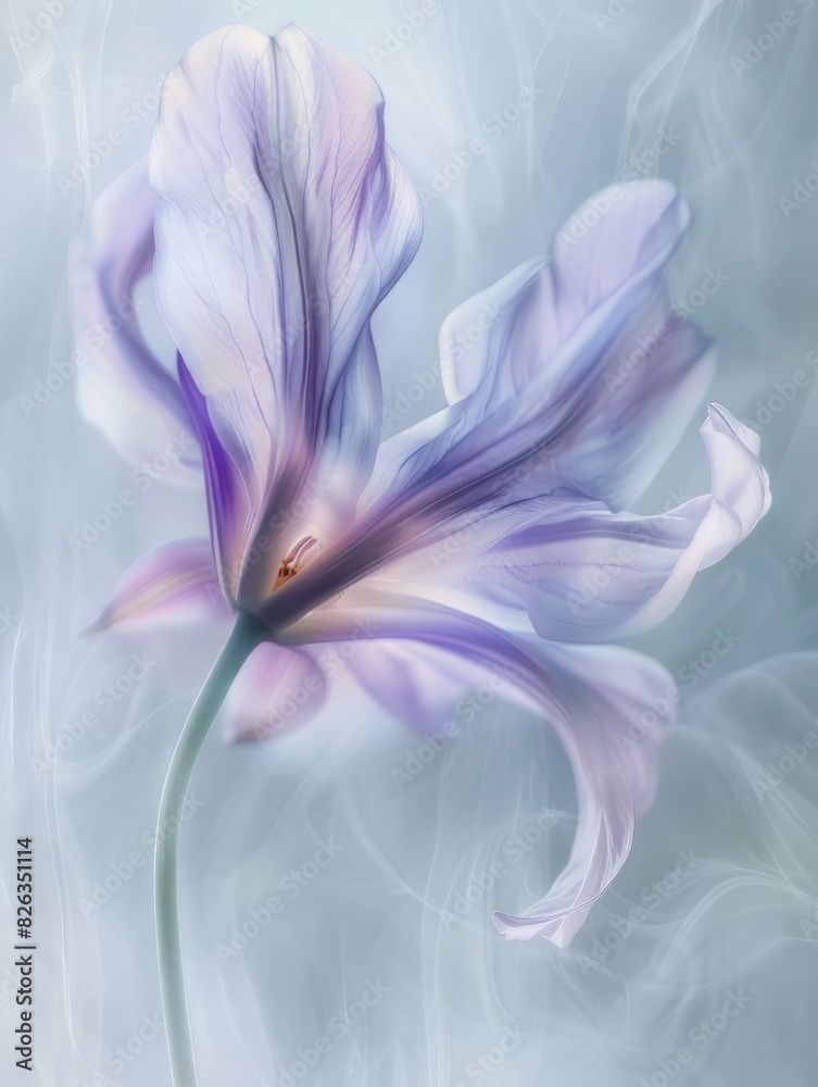 still life photography, a flower in movement with low shutter speed, blurred lines, grainy, pastel blue white and lavender colours, motion blur still life photography, a flower in movement with low shutter speed, blurred lines, grainy, pastel blue white and lavender colours, motion blur