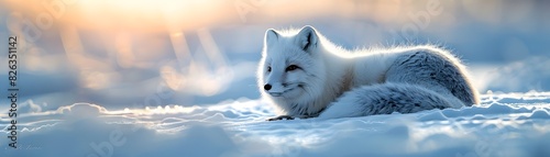 Majestic Arctic Fox in Snowy Tundra Blending Seamlessly with Icy Background Captivating Wildlife Portrait with Copy Space