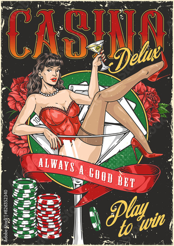 Casino girl vintage flyer colorful