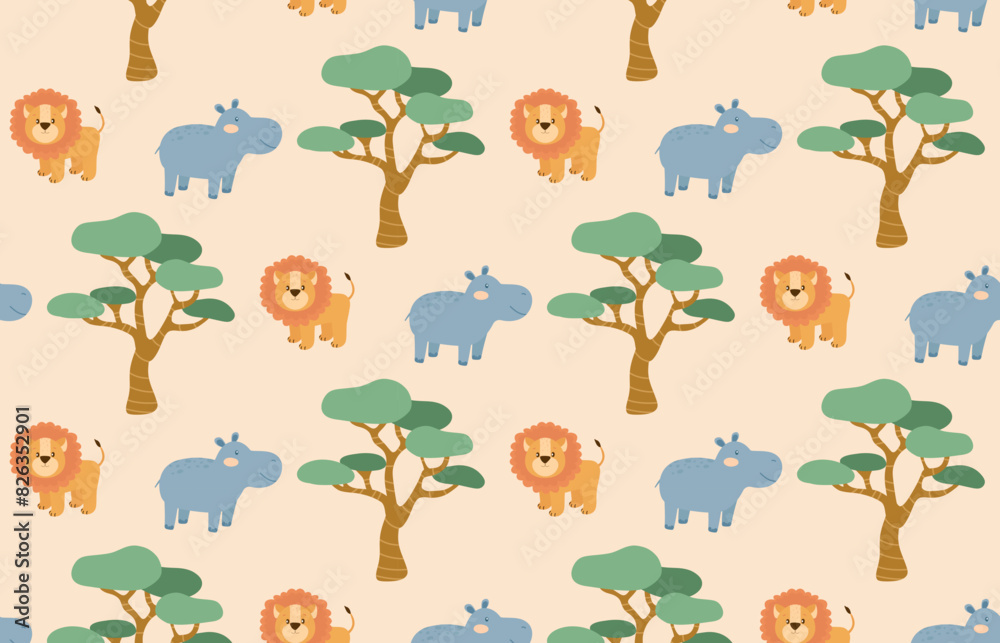 Fototapeta premium African animals seamless pattern on isolated background.