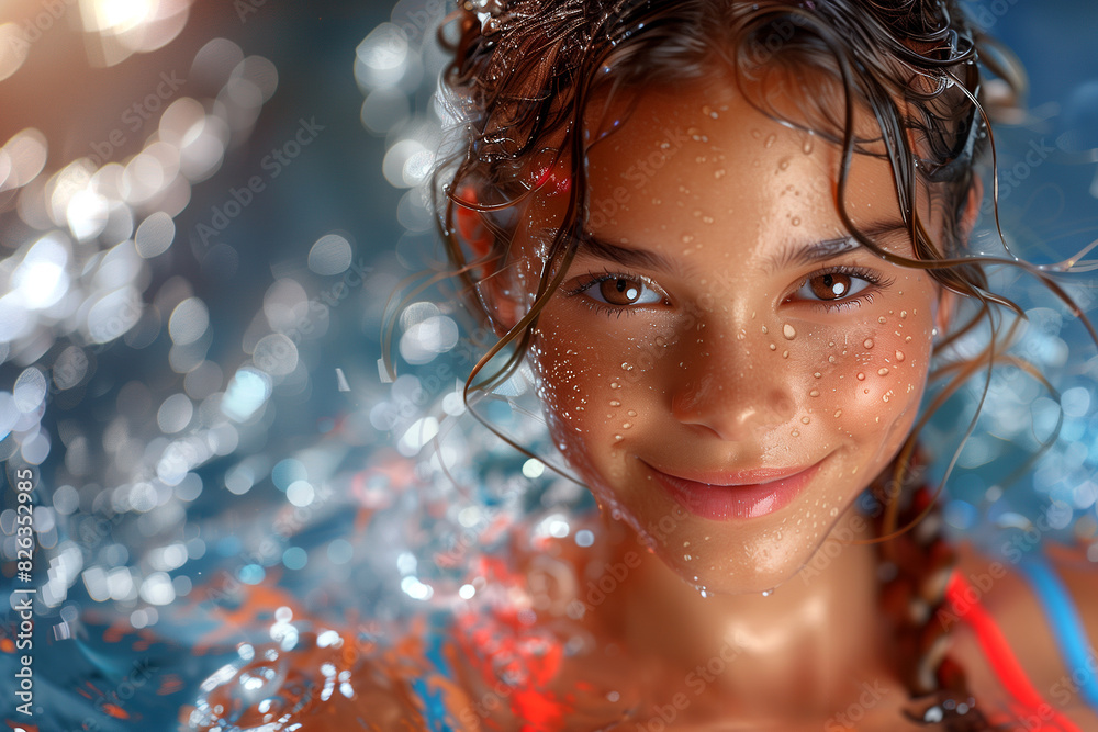 A girl is smiling in the water A girl is smiling in the water