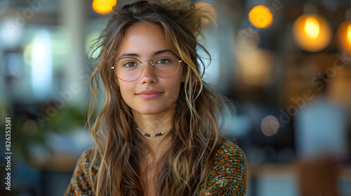 portrait of a blondie  woman with glasses  photo