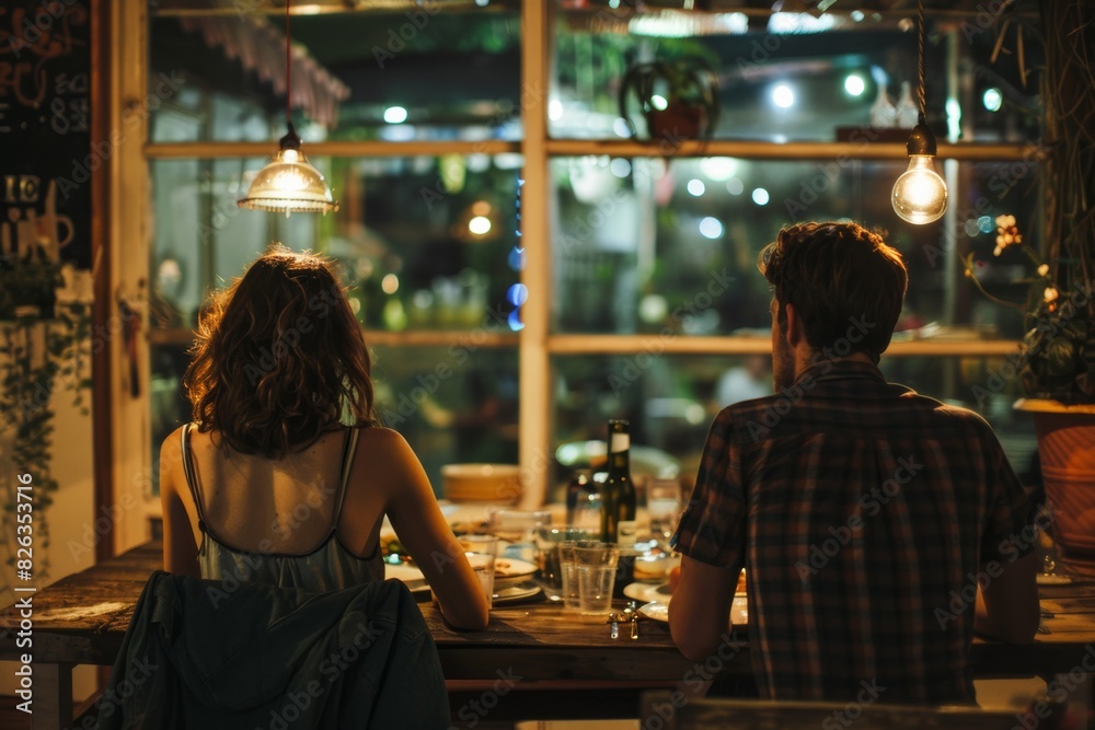 couple man and woman at table during dinner with communication and relationship problems. Marriage issues, on a verse of breakup. couple man and woman at table during dinner with communication and relationship problems. Marriage issues, on a verse of breakup.
