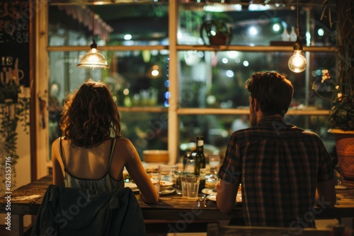 couple man and woman at table during dinner with communication and relationship problems. Marriage issues  on a verse of breakup. 