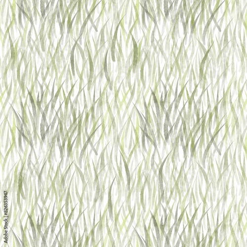 Seamless pattern with hand drawn green grass. Watercolor floral background. Environmental background