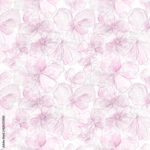 Seamless pattern with pink watercolor flowers. Floral background for fabric design. Floral wallpaper with repeating flower pattern