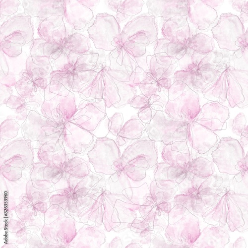 Fototapeta Naklejka Na Ścianę i Meble -  Seamless pattern with pink watercolor flowers. Floral background for fabric design. Floral wallpaper with repeating flower pattern