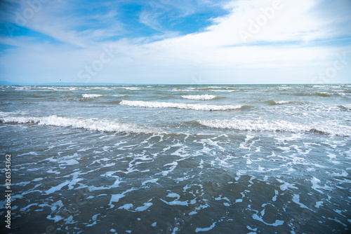 Empty sea - ocean in winter, cold beach landscape photo