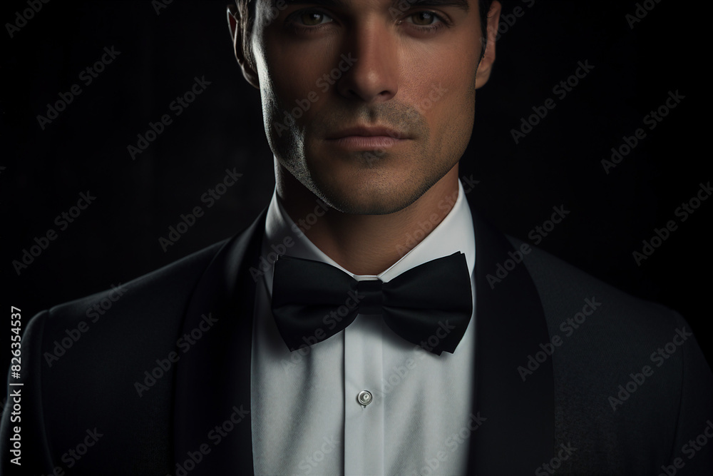 Elegant man wear black color suit isolated on dark background generative AI technology Elegant man wear black color suit isolated on dark background generative AI technology