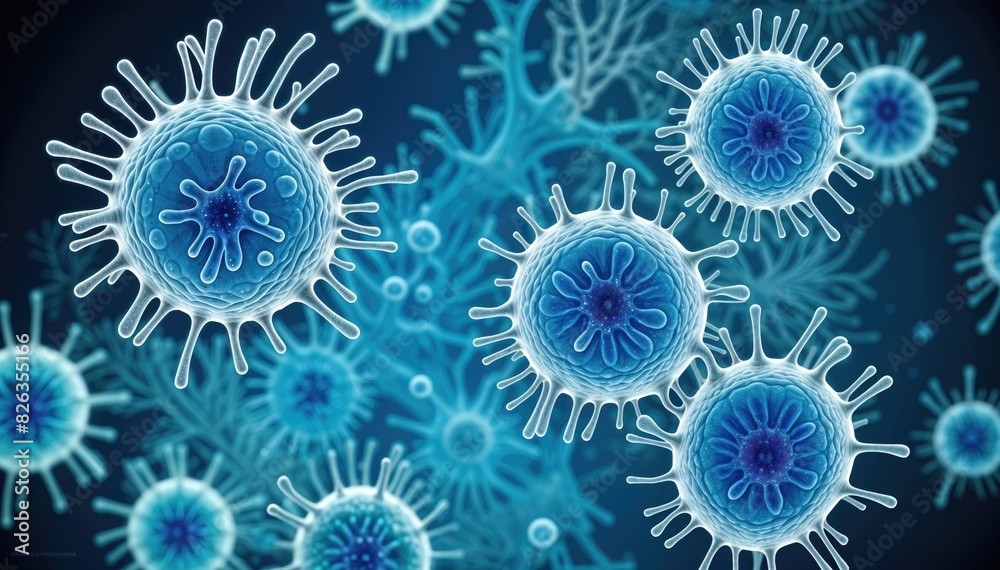 Abstract microscopic view bacteria and viruses cells