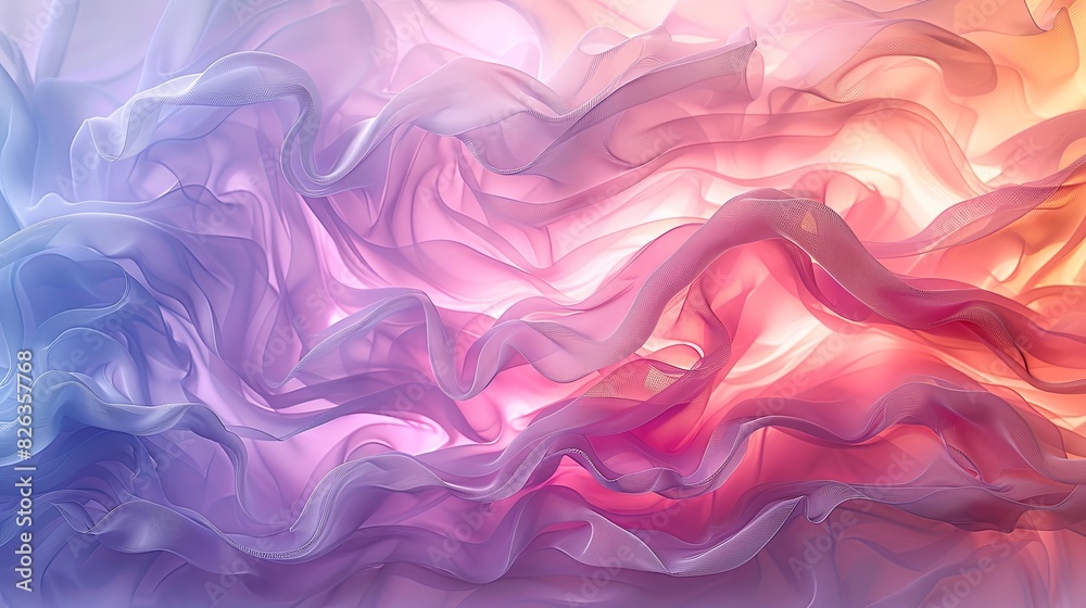 Fototapeta premium Abstract background with layered, translucent paint swirls in pastel colors, soft 