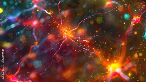 Highdetail image of neurons and their synaptic connections