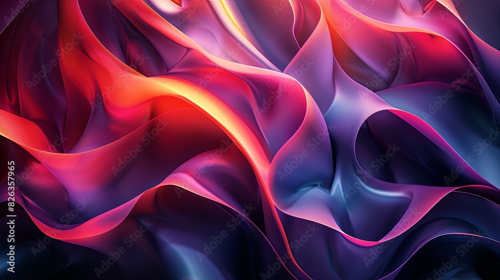 Fototapeta premium 3D abstract design with layered, flowing ribbons and a dark, gradient background