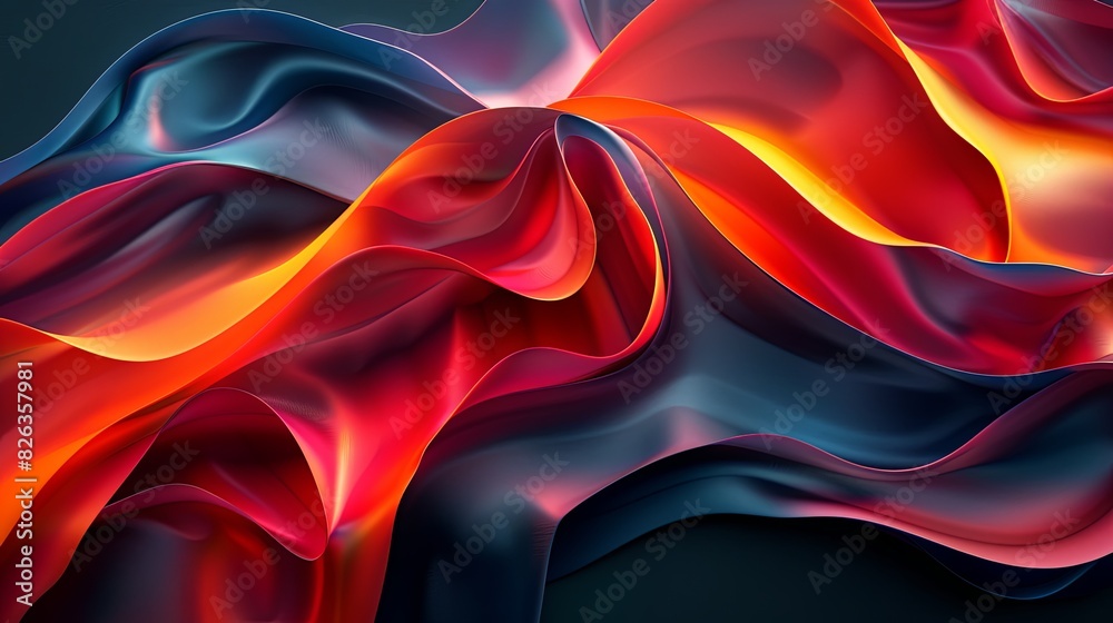 3D abstract design with layered, flowing ribbons and a dark, gradient background 3D abstract design with layered, flowing ribbons and a dark, gradient background
