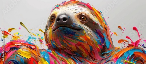 Vibrant D Clay Rendering An Abstract Art Painting of a Dynamic Sloth photo