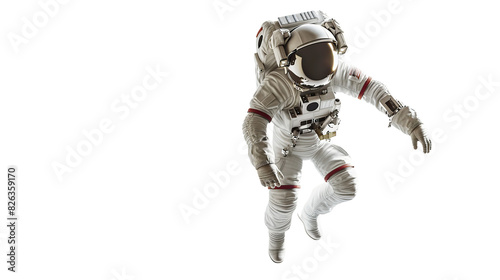 Lonely astronaut, white background, astronaut flight, space walk