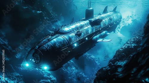 Submarine exploring the deep ocean   photo