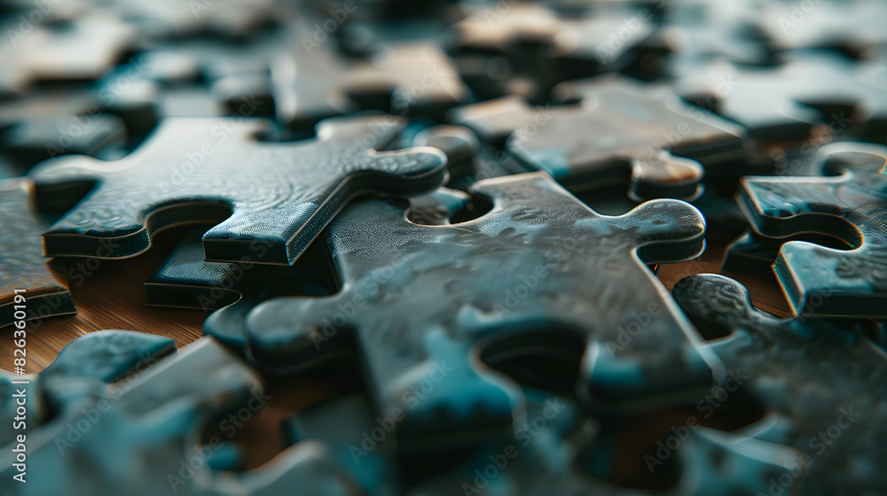 A pile of jigsaw puzzle pieces with a blue background A pile of jigsaw puzzle pieces with a blue background