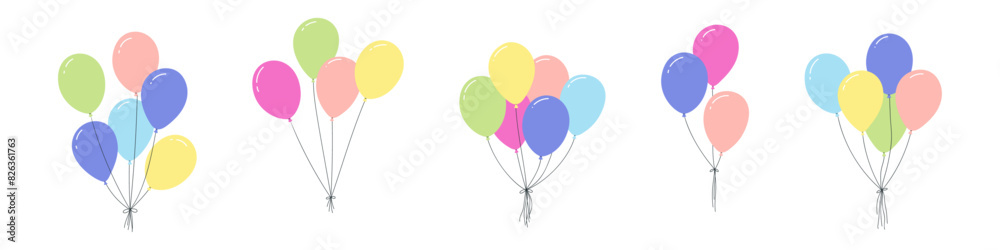 Balloon icon with red and blue colors. Simple rope string and outline. Round balloons for birthday party. Flat vector illustration on white background. Balloon icon with red and blue colors. Simple rope string and outline. Round balloons for birthday party. Flat vector illustration on white background.
