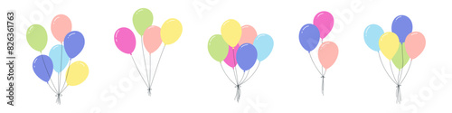Balloon icon with red and blue colors. Simple rope string and outline. Round balloons for birthday party. Flat vector illustration on white background.