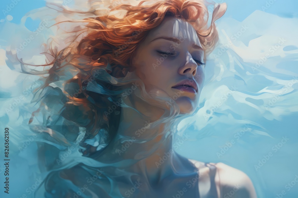An artistic double exposure portrait of a womans face seamlessly intertwined with a cloudy sky The abstract composition evokes a sense of tranquility and introspection, rendered in soft, natural tones An artistic double exposure portrait of a womans face seamlessly intertwined with a cloudy sky The abstract composition evokes a sense of tranquility and introspection, rendered in soft, natural tones