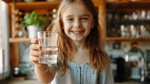 Girl holding glass of drinking water. 