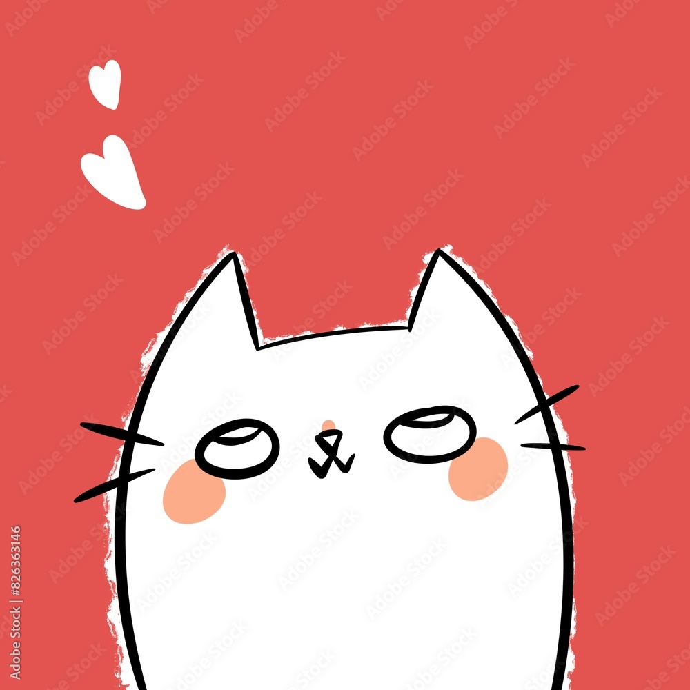 Obraz premium cat with red heart background looking at hearts kids cute art