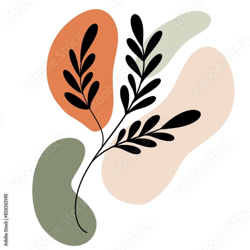 illustration of a leaf branch twig leaves foliage abstract orange green shapes in background