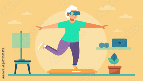 A senior community center offering VR balance training as part of their fitness program catering to the needs of their aging population.. Vector illustration