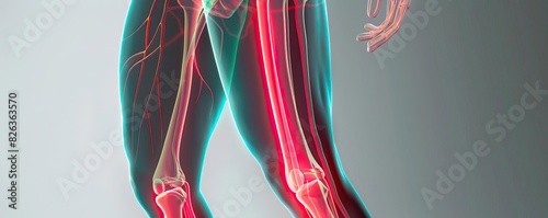 A medical illustration showing a red line in the anterior part of a womans right thigh photo