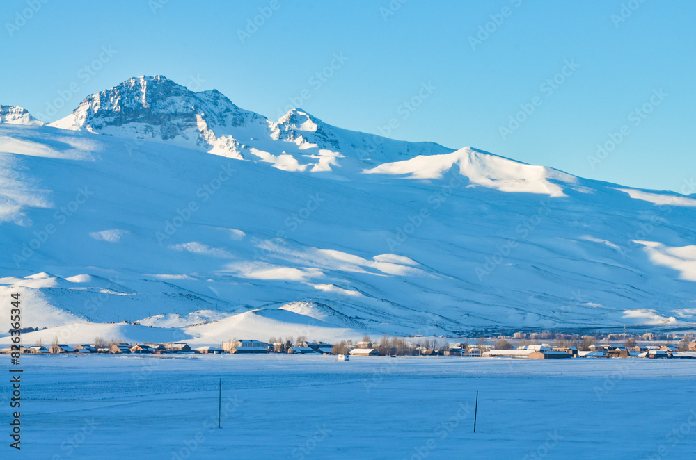 snow covered Aragats mountain peaks at sunrise scenic view (Aragatsotn Province, Armenia)
