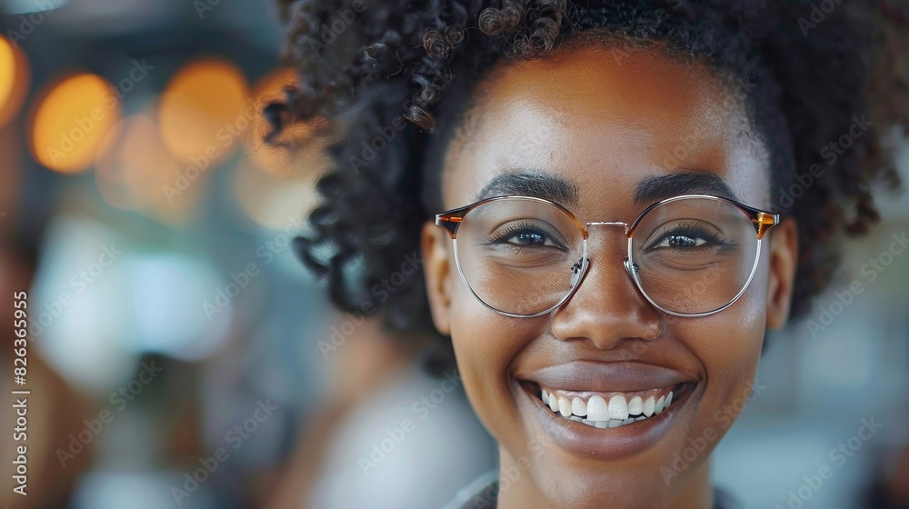 Close-up of a joyful employee, combined with images of a supportive and inclusive workplace Close-up of a joyful employee, combined with images of a supportive and inclusive workplace