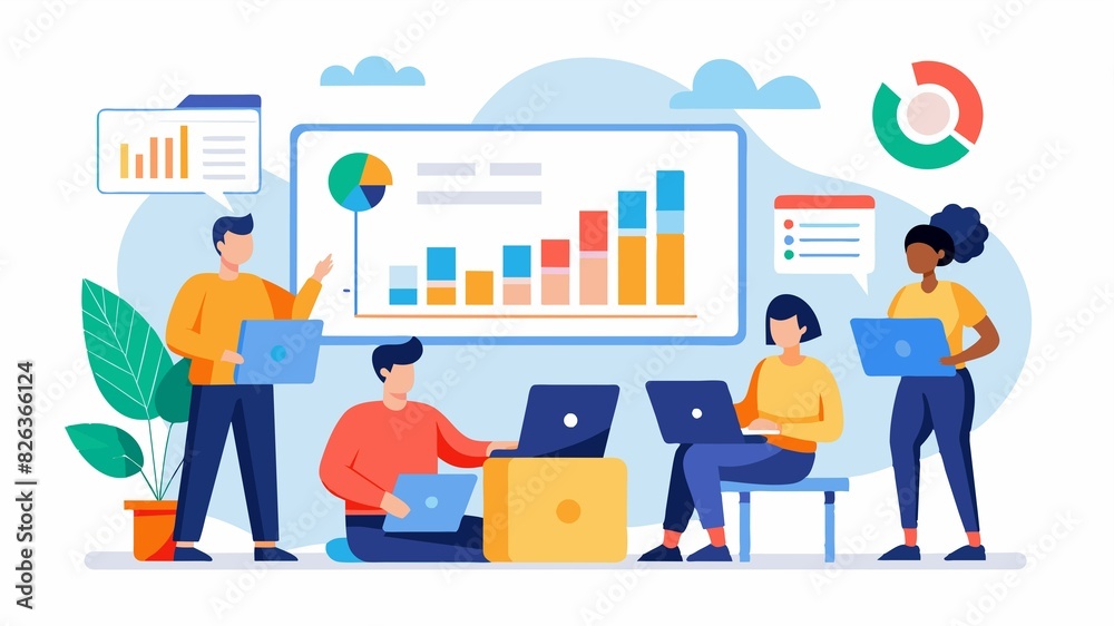 A team analyzes web reports and financial data, making data-driven investment decisions for business growth. A team analyzes web reports and financial data, making data-driven investment decisions for business growth.