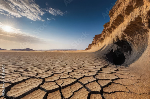 A fantastic landscape with a fault of the earth's crust in the desert.