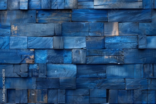 Rich sapphire blue aged wooden texture, stacked abstractly  photo