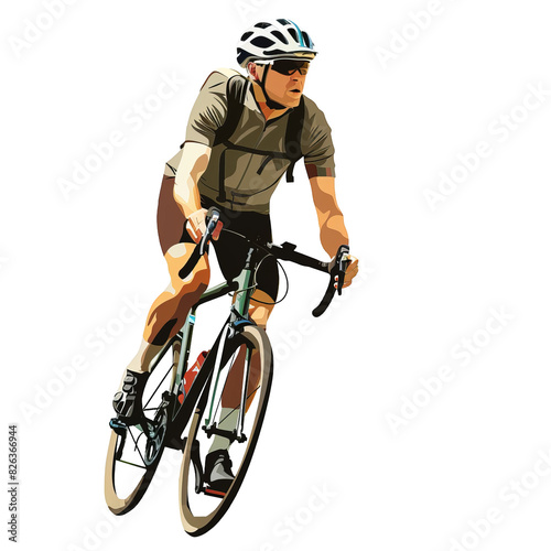 Illustration of a cyclist in motion, wearing a helmet and sports attire, demonstrating outdoor activity and healthy lifestyle.