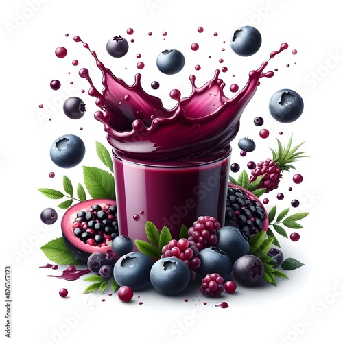 juice splash with acai berries isolated on white background