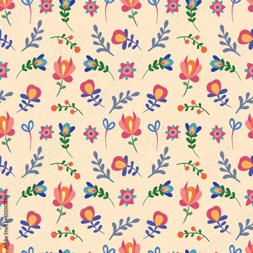 Floral seamless pattern in boho style. Vector illustration for fabric, wrapping paper, packaging, cover, case