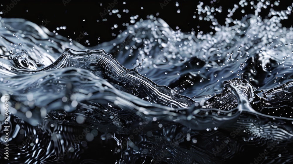 Abstract water splashes on a dark backdrop