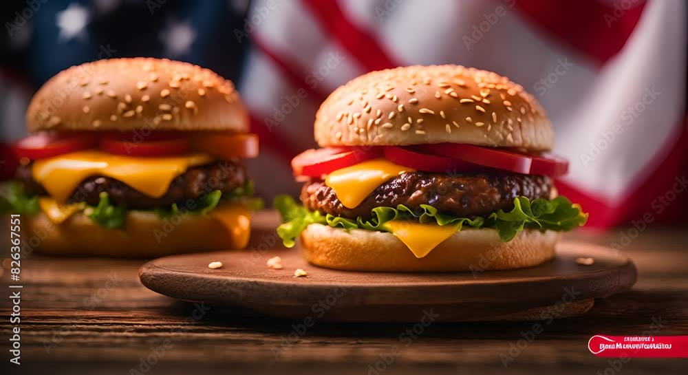 custom made wallpaper toronto digitalCheeseburger with the US flag.	
