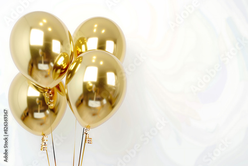 Elegant cluster of gold balloons floating gracefully against a light background, symbolizing luxury and celebration