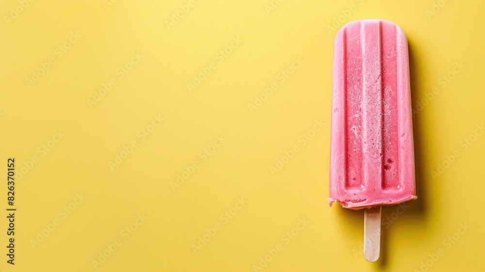 Raspberry popsicle on vibrant yellow background Raspberry popsicle on vibrant yellow background