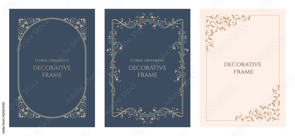 Set of cards with frame. Classic floral pattern. Template for invitations, certificates. Set of cards with frame. Classic floral pattern. Template for invitations, certificates.