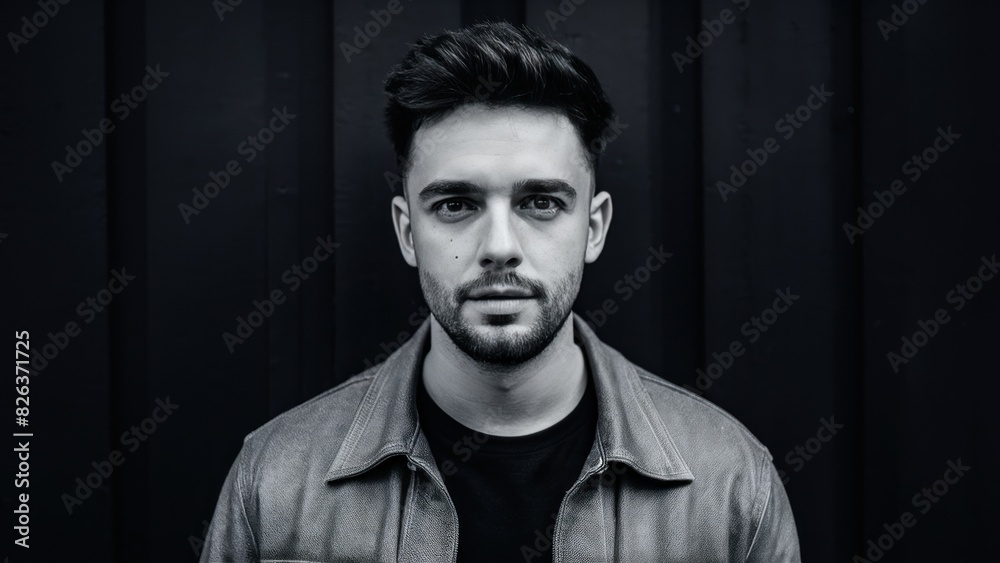 Contrast of Souls Expressive Black and White Portrait of a Man Against Deep Black Background Contrast of Souls Expressive Black and White Portrait of a Man Against Deep Black Background