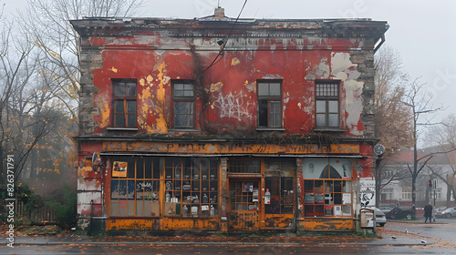 Old Abandoned Building on Street Corner in Urban Area