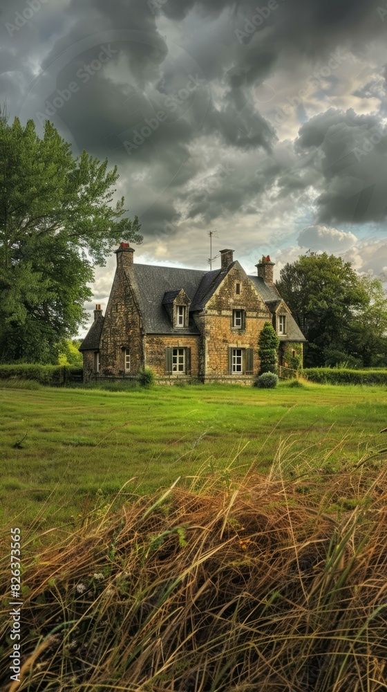 Fototapeta premium Stone Cottage in Normandy, France: A Picturesque Retreat