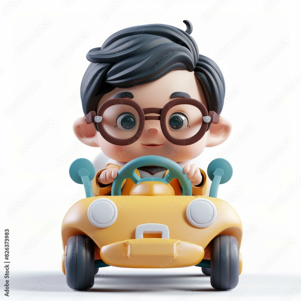 3D Illustration of a Happy Asian Boy Driving a Yellow Toy Car 3D Illustration of a Happy Asian Boy Driving a Yellow Toy Car