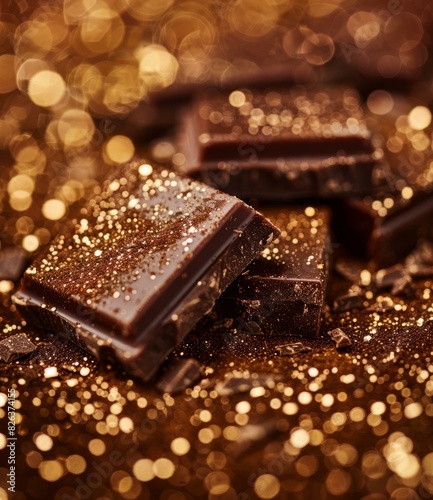 Golden Glittered Chocolate Pieces © duyina1990